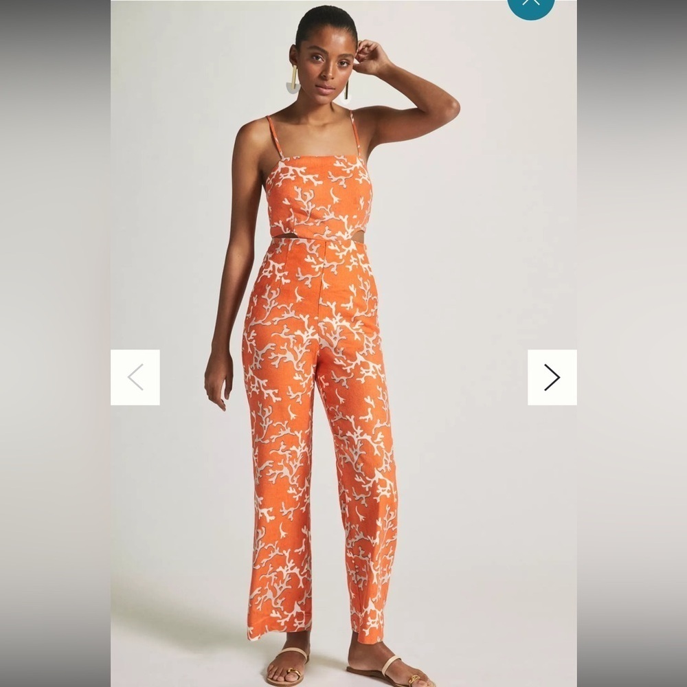 Maeve Anthropologie Orange and White Coral Patterned Jumpsuit Size 4 - Picture 1 of 11